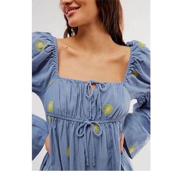 Free People NWT Emory Embroidered Maxi Dress size M in the color blue and yellow - Picture 5 of 9